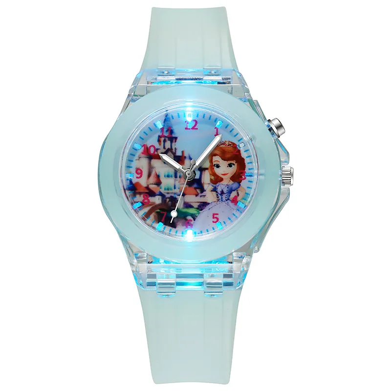 Disney Girls Kids Watches Children Watch Frozen Princess Aisha Sophia Luminous Student Colorful LED Light Women Lady Clock