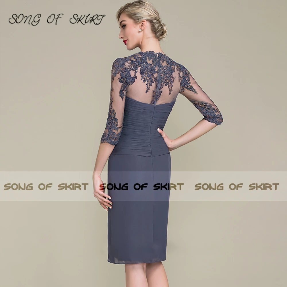 Customized Navy Blue Chiffon Mother Of Bride Dresses Formal Two Piece Lace Wedding Guests Dress Women Gown Robe De Soirée Femme