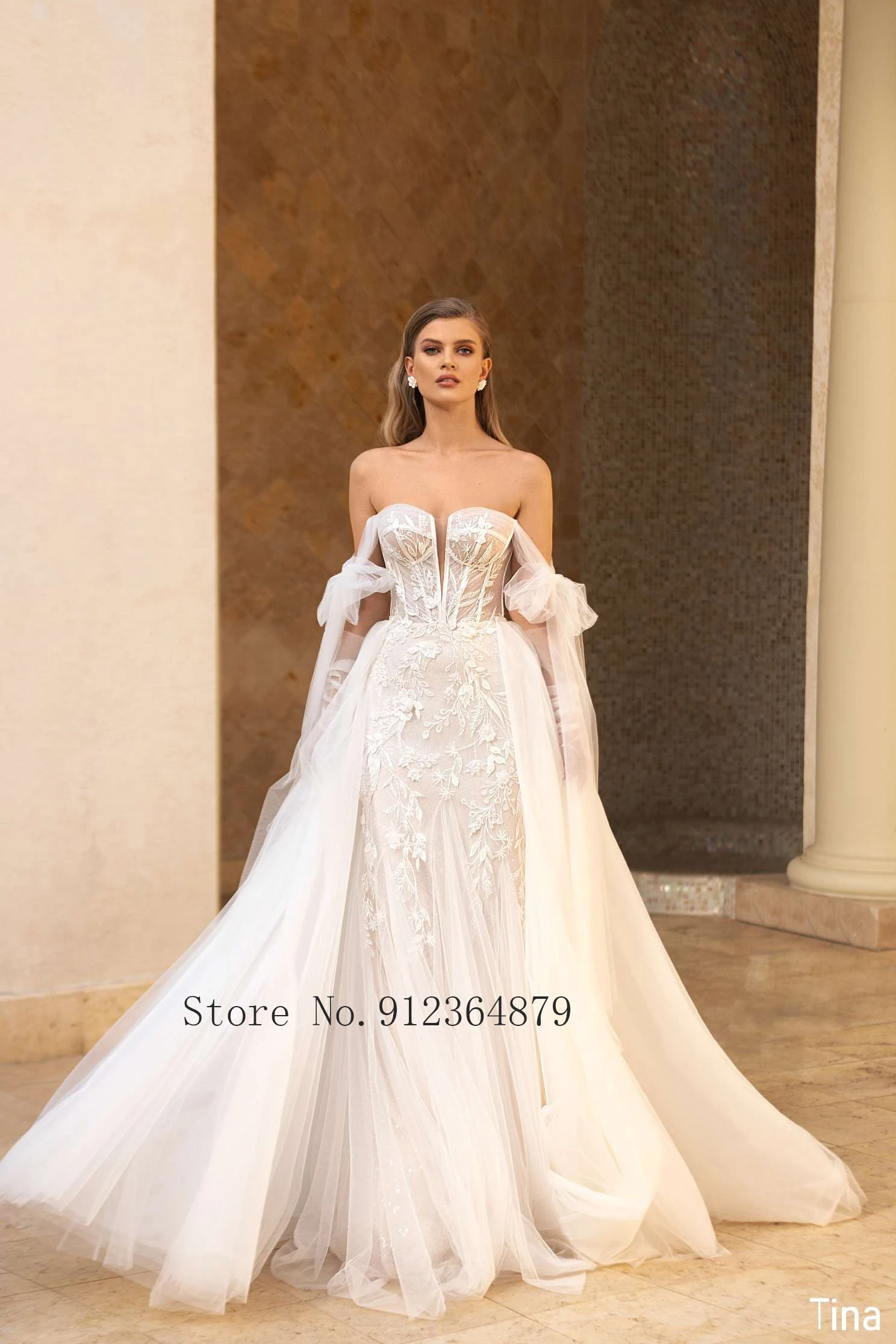 Luxury Mermaid Wedding Dresses  Thick Staps Detachable Train 2 In 1 Lace Applique Wedding Gowns Tailor-Made