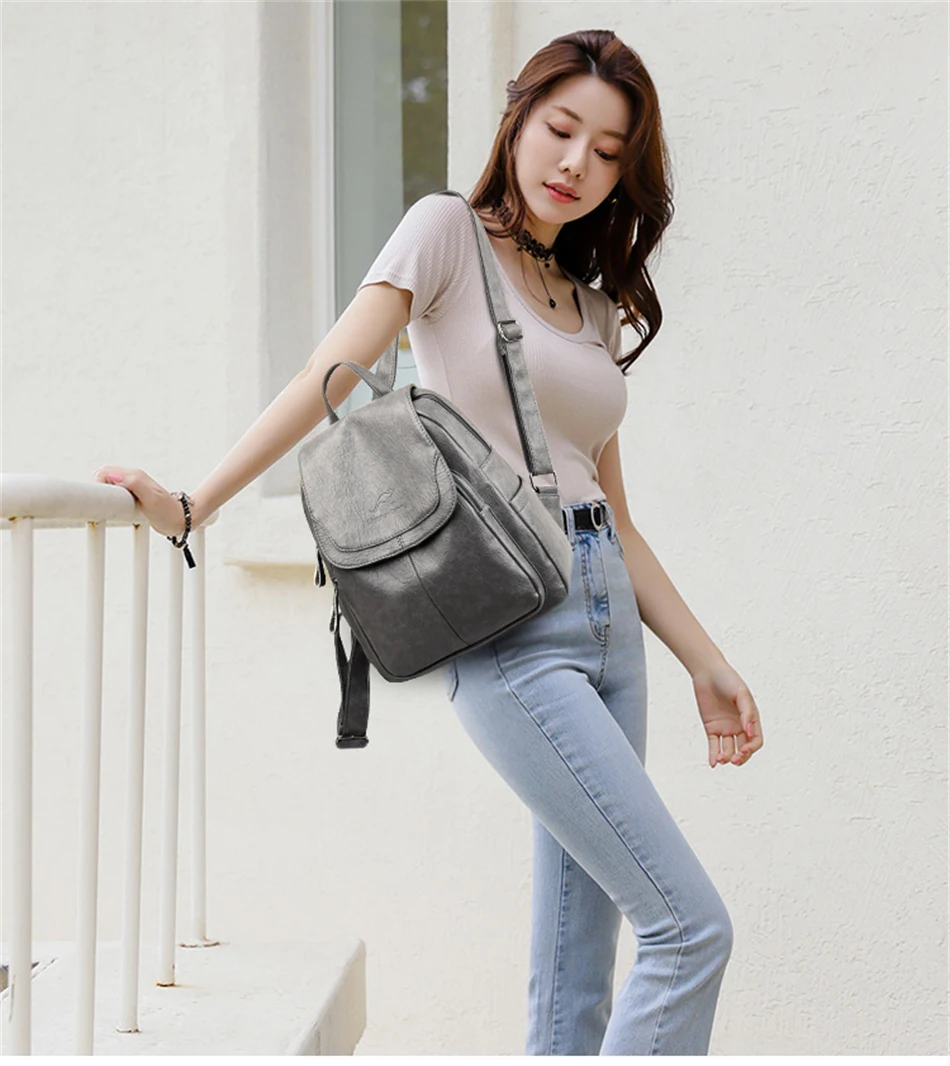 High Quality Soft Leather Backpacks Purses for Women Casual Daypack Vintage Bagpack School Bags for Teen Girls Mochilas Rucksack