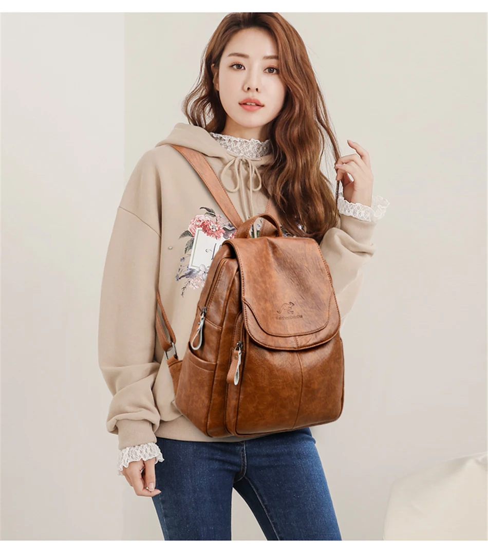 High Quality Soft Leather Backpacks Purses for Women Casual Daypack Vintage Bagpack School Bags for Teen Girls Mochilas Rucksack