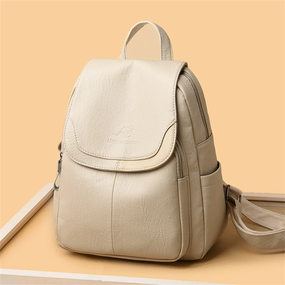 High Quality Soft Leather Backpacks Purses for Women Casual Daypack Vintage Bagpack School Bags for Teen Girls Mochilas Rucksack