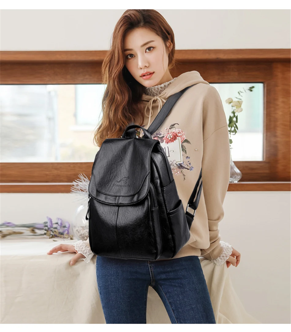 High Quality Soft Leather Backpacks Purses for Women Casual Daypack Vintage Bagpack School Bags for Teen Girls Mochilas Rucksack