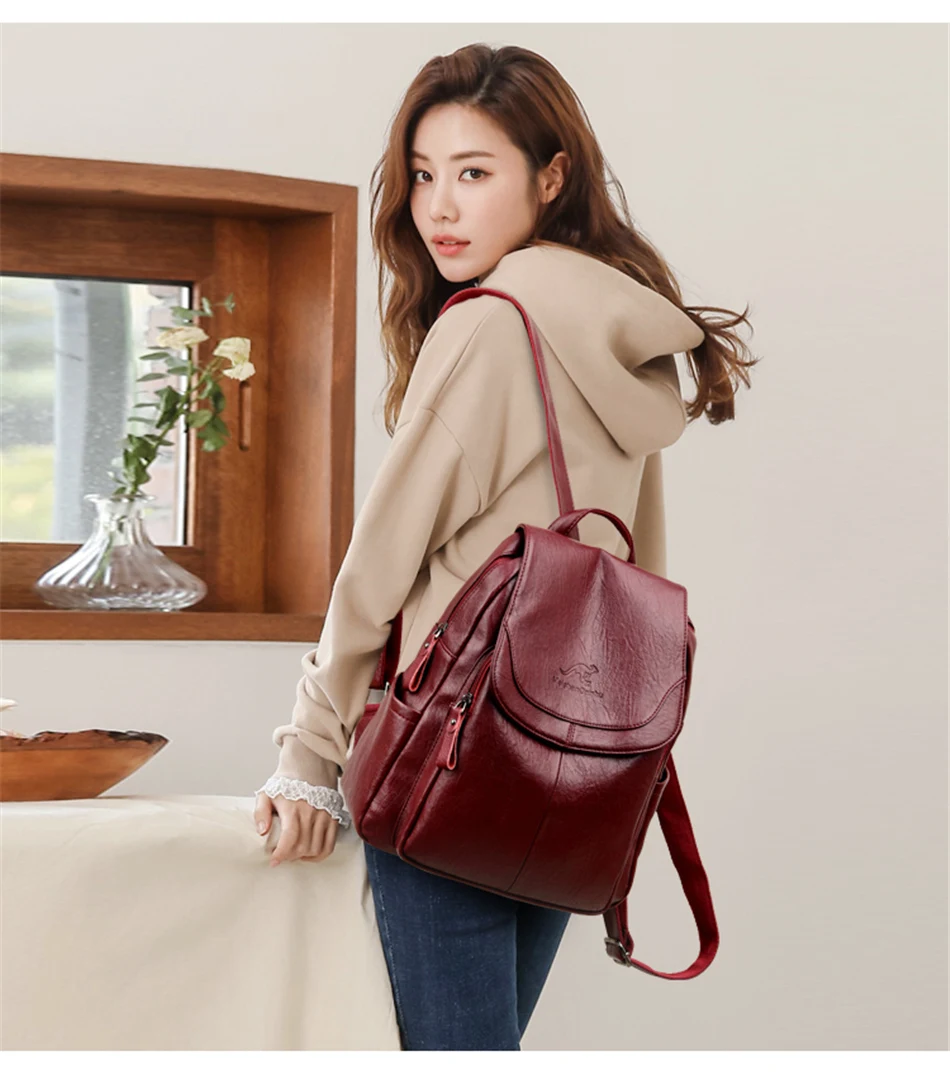 High Quality Soft Leather Backpacks Purses for Women Casual Daypack Vintage Bagpack School Bags for Teen Girls Mochilas Rucksack