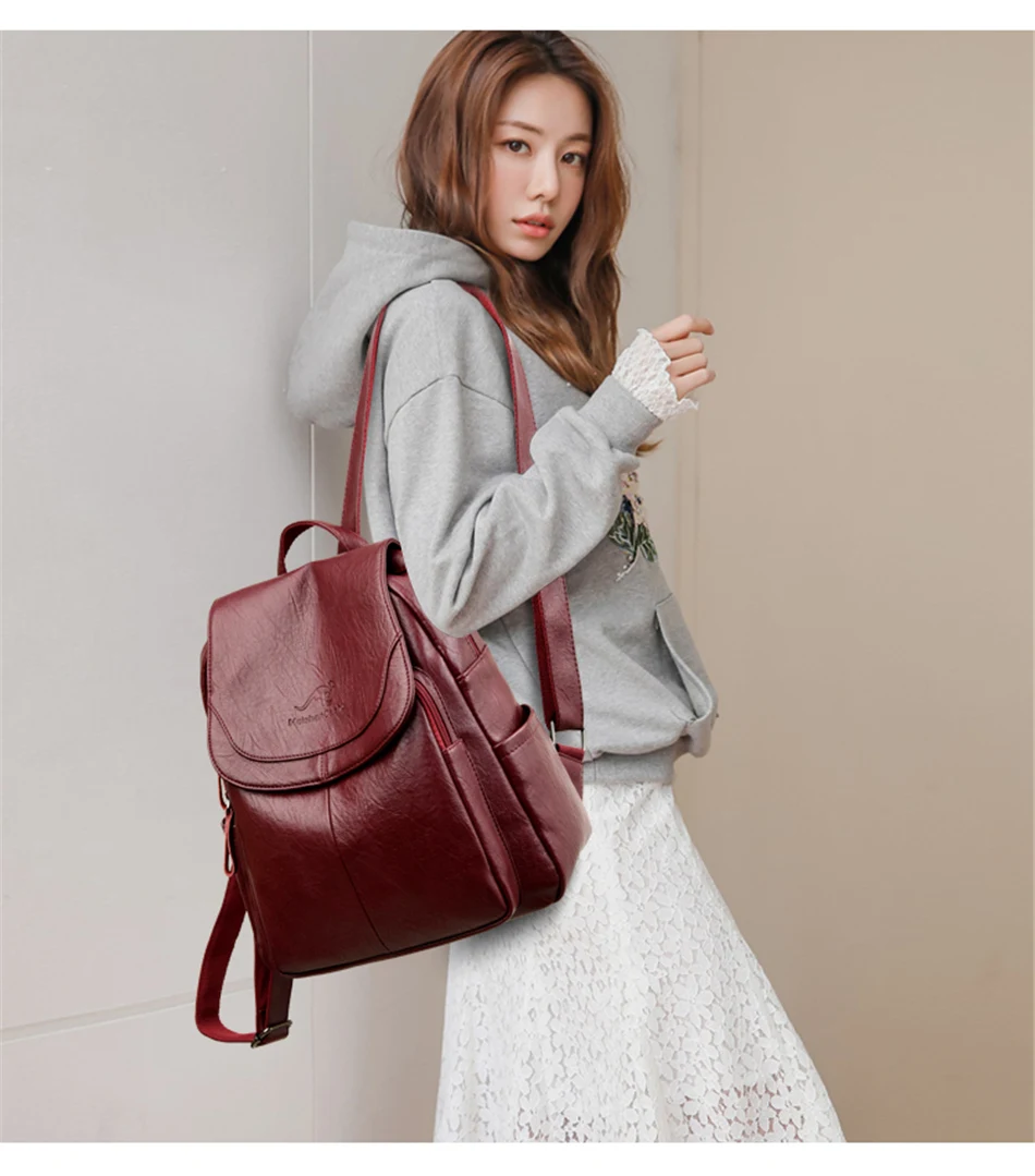High Quality Soft Leather Backpacks Purses for Women Casual Daypack Vintage Bagpack School Bags for Teen Girls Mochilas Rucksack