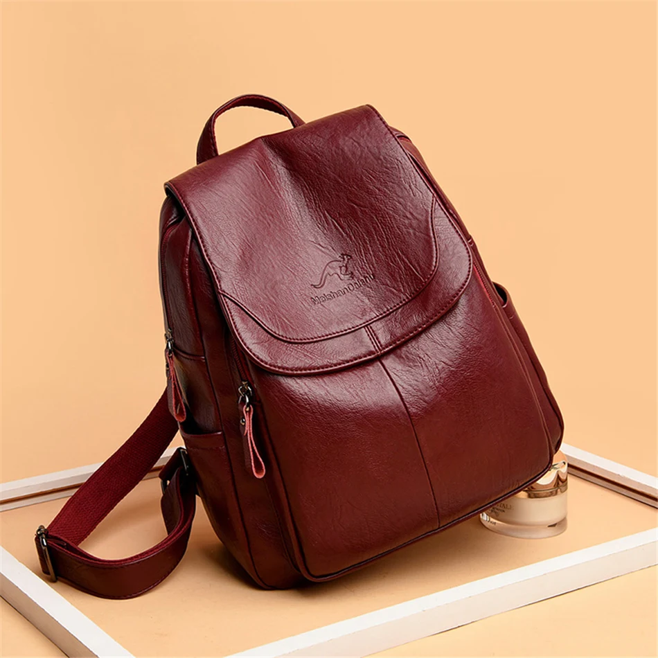 High Quality Soft Leather Backpacks Purses for Women Casual Daypack Vintage Bagpack School Bags for Teen Girls Mochilas Rucksack