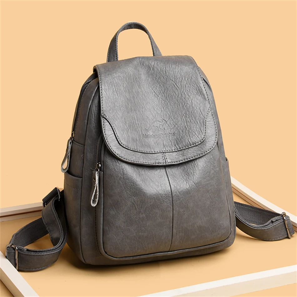 High Quality Soft Leather Backpacks Purses for Women Casual Daypack Vintage Bagpack School Bags for Teen Girls Mochilas Rucksack