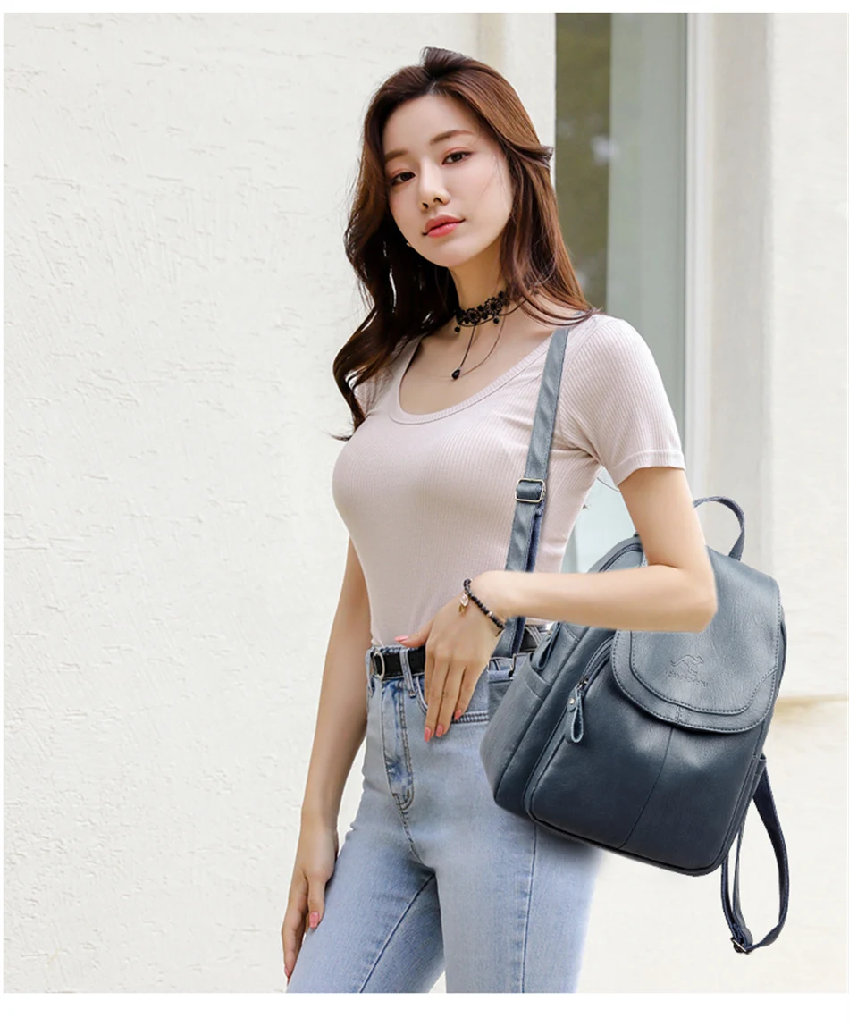 High Quality Soft Leather Backpacks Purses for Women Casual Daypack Vintage Bagpack School Bags for Teen Girls Mochilas Rucksack