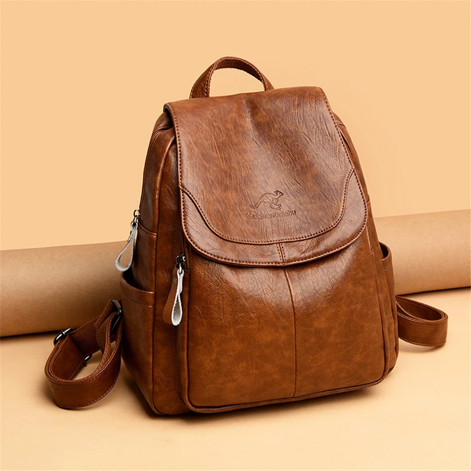 High Quality Soft Leather Backpacks Purses for Women Casual Daypack Vintage Bagpack School Bags for Teen Girls Mochilas Rucksack