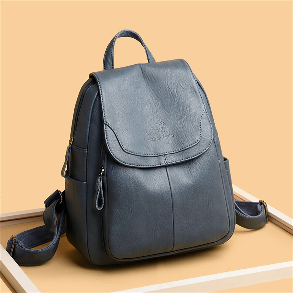 High Quality Soft Leather Backpacks Purses for Women Casual Daypack Vintage Bagpack School Bags for Teen Girls Mochilas Rucksack