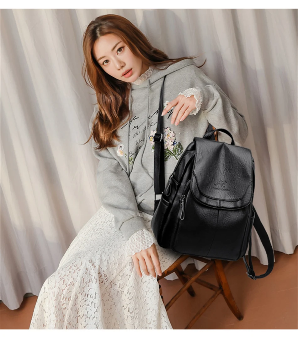 High Quality Soft Leather Backpacks Purses for Women Casual Daypack Vintage Bagpack School Bags for Teen Girls Mochilas Rucksack