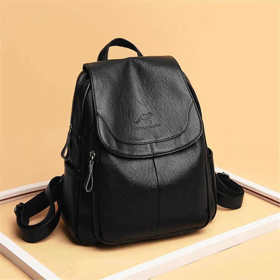 High Quality Soft Leather Backpacks Purses for Women Casual Daypack Vintage Bagpack School Bags for Teen Girls Mochilas Rucksack