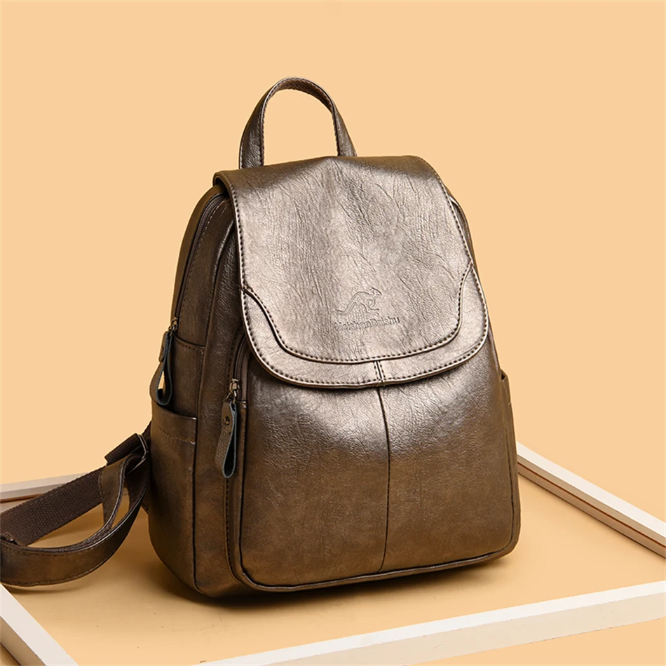 High Quality Soft Leather Backpacks Purses for Women Casual Daypack Vintage Bagpack School Bags for Teen Girls Mochilas Rucksack