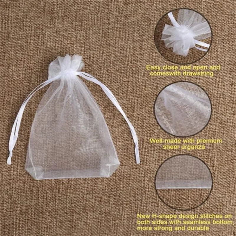 50pcs Pink Organza Drawstring Jewelry Small Bag for Earring Favor Wrapping Packing Pouch Packaging Wedding Businesses Organizer