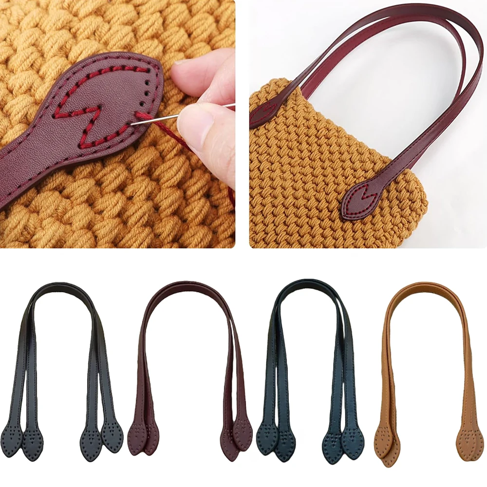 2pcs 60cm Leather Bag Handles Shoulder Bag Strap Replacement Handbag Belt Straps DIY Crocheted Bags Tote Handmade Accessories