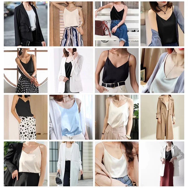 AOSSVIAO 2026 Spaghetti Strap Top Women Halter V Neck Basic White Cami Sleeveless Satin Silk Tank Tops Women'S Summer Camisole
