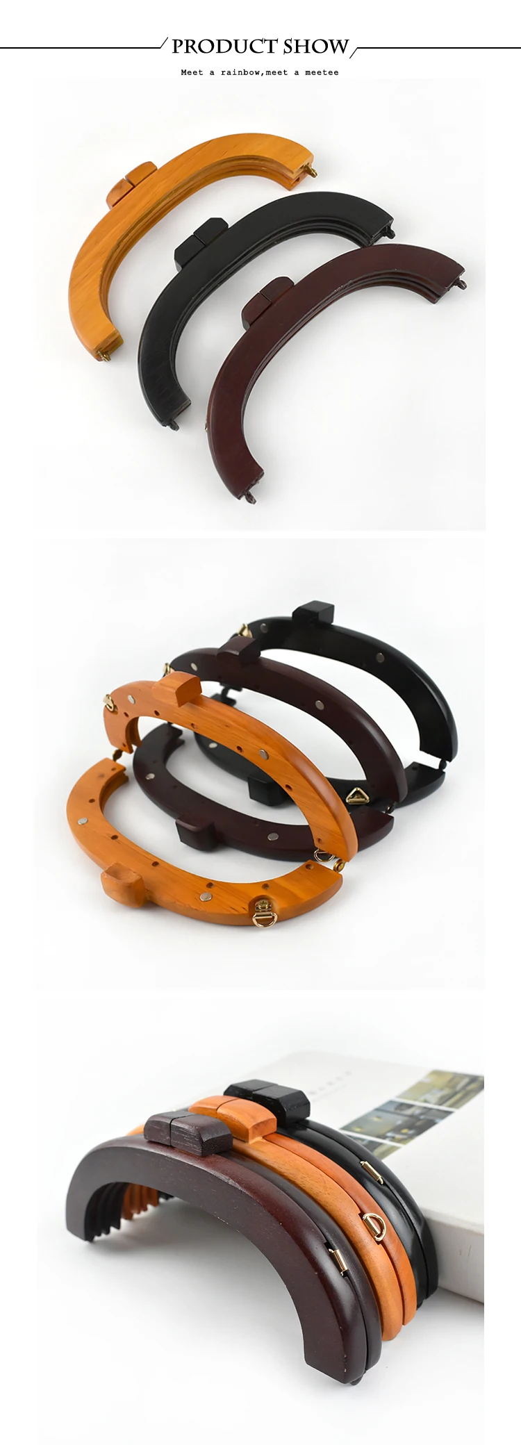 1/2Pc Deepeel 20*7.5cm Handbag Wooden Handle Kiss Clasp Fashion Women's Purse Frame Woven-Bag Replace Handles Hardware Accessory