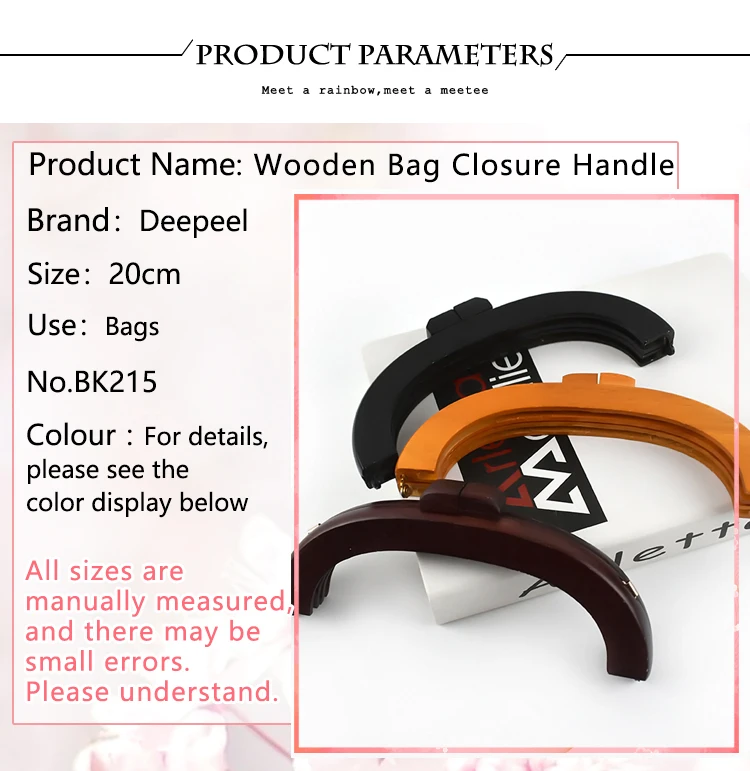 1/2Pc Deepeel 20*7.5cm Handbag Wooden Handle Kiss Clasp Fashion Women's Purse Frame Woven-Bag Replace Handles Hardware Accessory