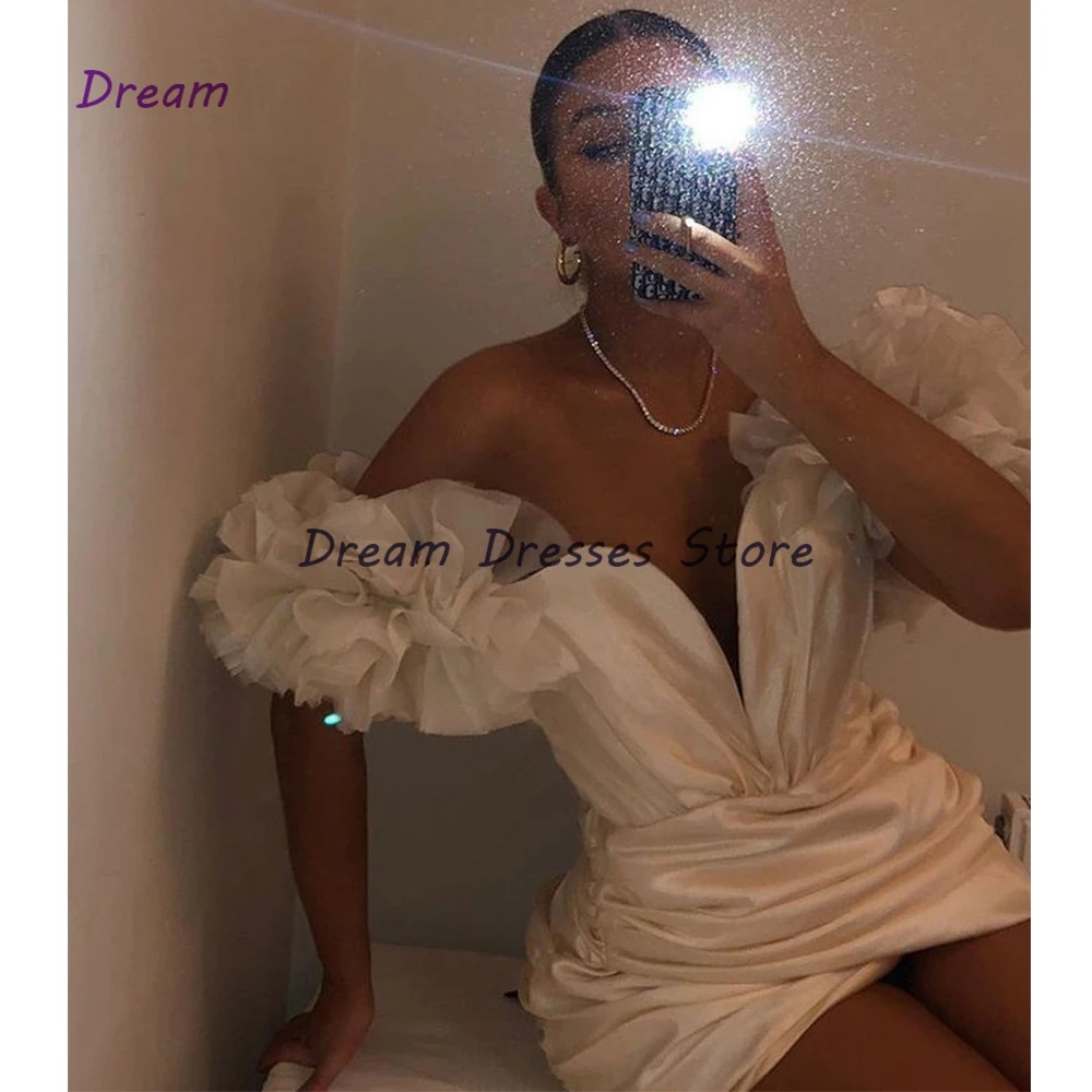 V-Neck Sexy Mini Cocktail Dresses Sheath Off The Shoulder Sleeveless Pleat Party Dress Custom Summer New Prom Dress Vestidos De