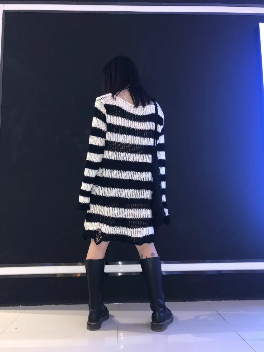 Karrram Punk Gothic Sweater Emo Tops E-girls Mall Goth Pullovers Y2k Harajuku Grunge Clothes Alt Dark Aesthetic Striped Jumpers
