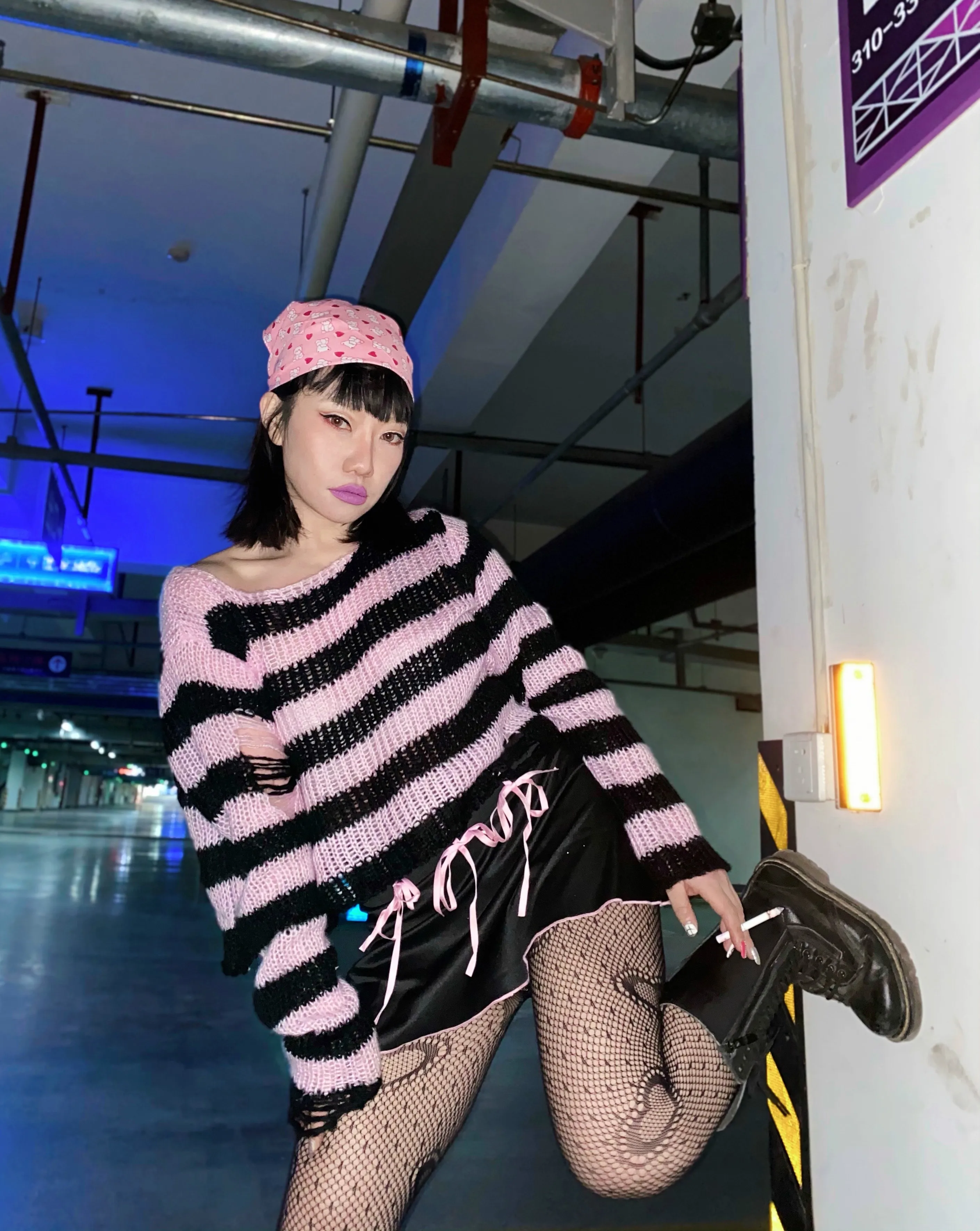 Karrram Punk Gothic Sweater Emo Tops E-girls Mall Goth Pullovers Y2k Harajuku Grunge Clothes Alt Dark Aesthetic Striped Jumpers