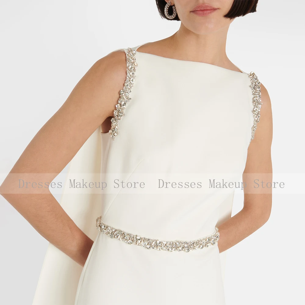Customized New Ivory Prom Dresses Sleeveless Boat Neck Sweep Train Formal Party Gowns Crystal Mermaid Evening Gowns for Women