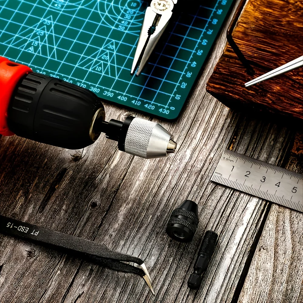 Keyless Drill Chuck, 1/4, 1/8, 1/16 Inch Hex and Round Shanks Small Drill Chuck Change Adapter