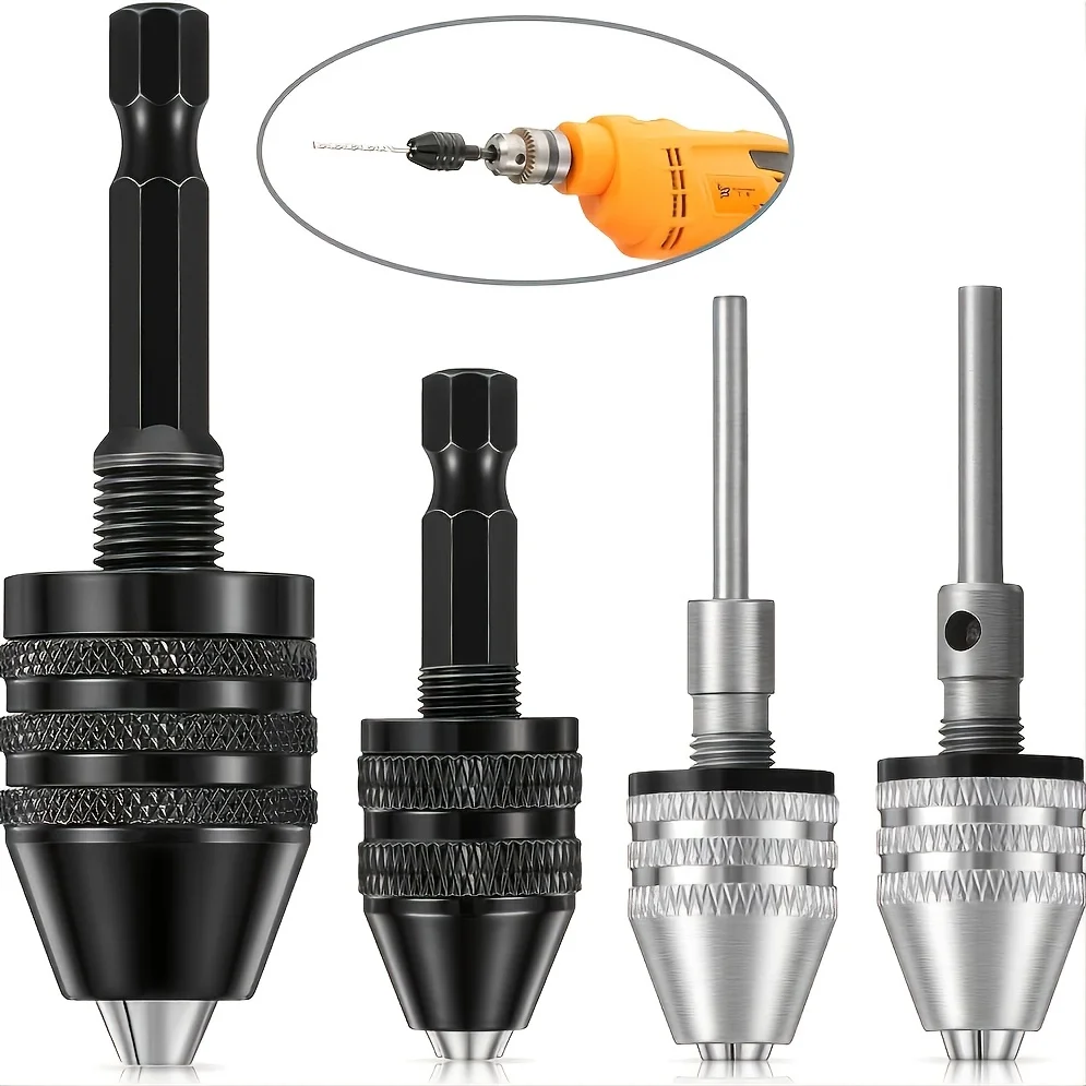 Keyless Drill Chuck, 1/4, 1/8, 1/16 Inch Hex and Round Shanks Small Drill Chuck Change Adapter