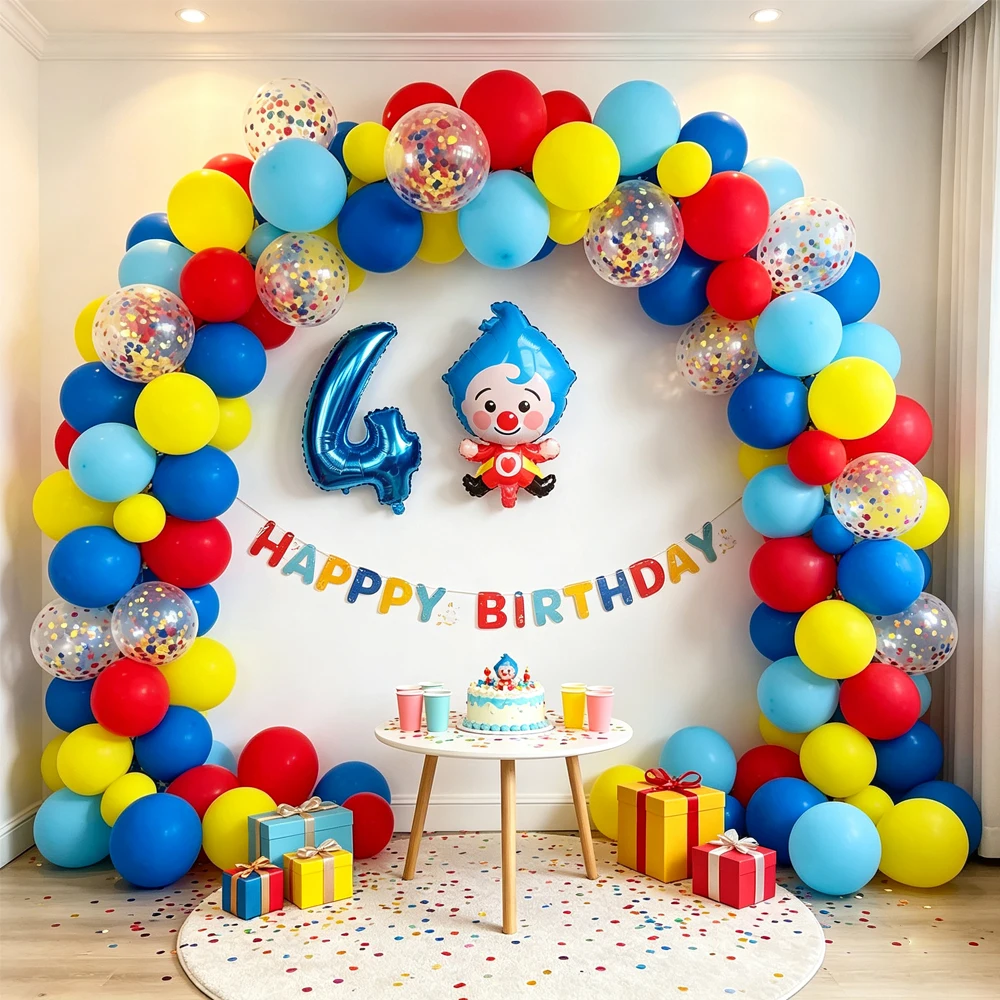 98pcs/Set Cartoon Clown Arch Garland Kit Foil Number Balloons Latex Air Globos Baby Shower Birthday Party Decorations Supplies