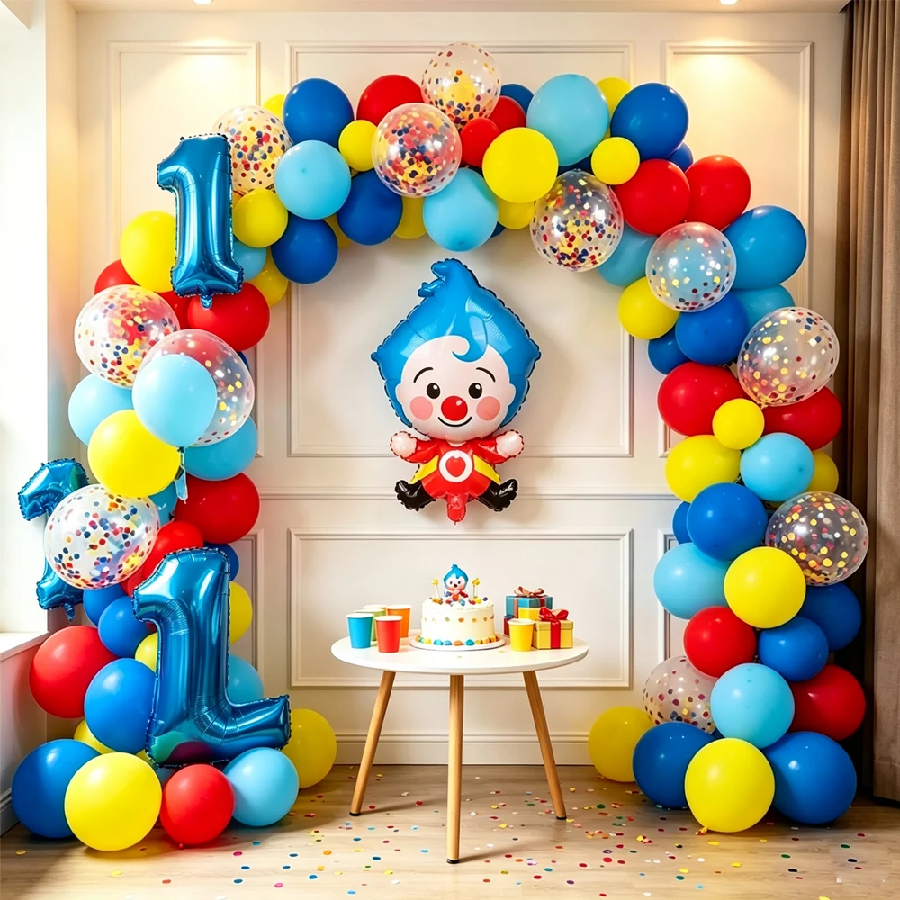 98pcs/Set Cartoon Clown Arch Garland Kit Foil Number Balloons Latex Air Globos Baby Shower Birthday Party Decorations Supplies