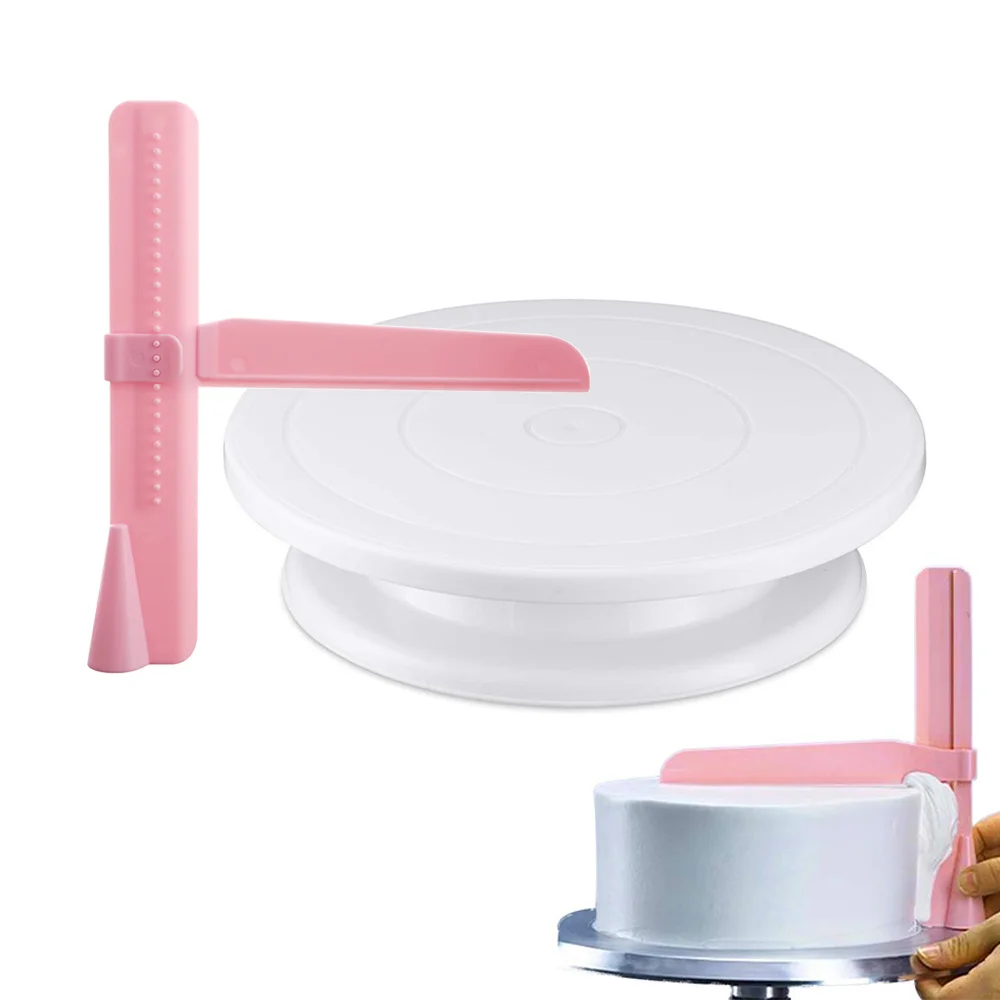 DIY 11 Inch Cake Turntable Rotating Decorating Stand With Adjustable Icing Scraper Plastic Cake Spinner Baking Supplies 10225