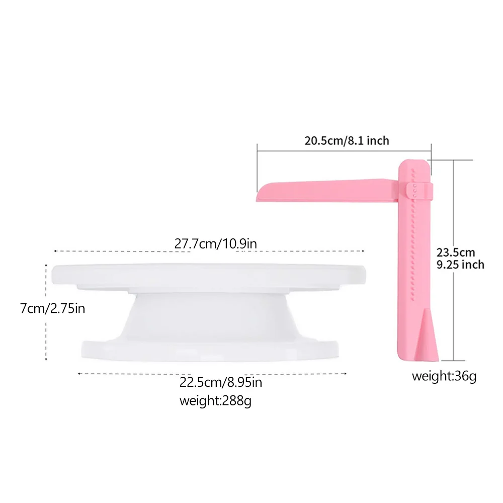 DIY 11 Inch Cake Turntable Rotating Decorating Stand With Adjustable Icing Scraper Plastic Cake Spinner Baking Supplies 10225