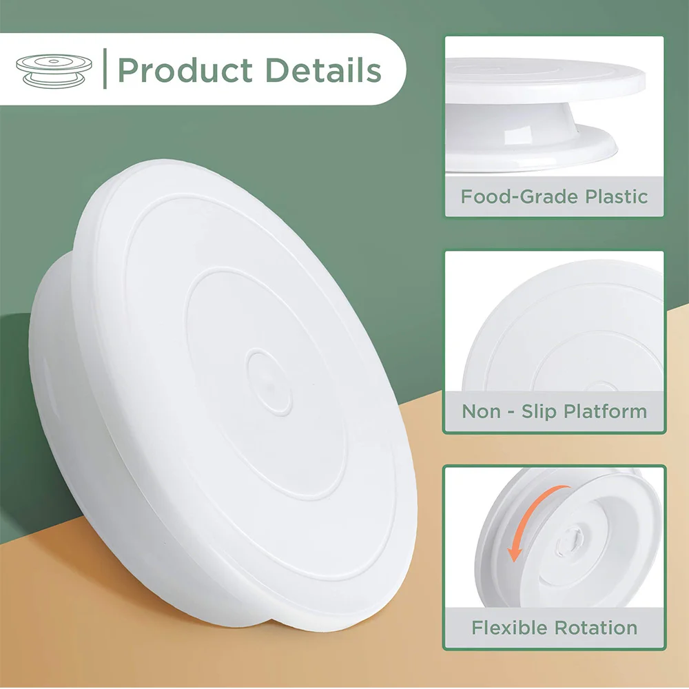 DIY 11 Inch Cake Turntable Rotating Decorating Stand With Adjustable Icing Scraper Plastic Cake Spinner Baking Supplies 10225