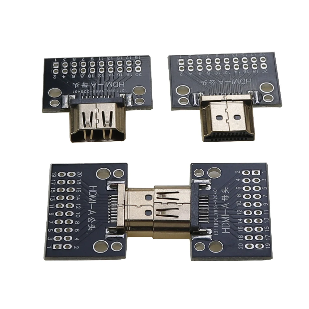 1pcs Compatible-HDMI Male and Female Test Board 19Pin 19P Male Plug Connector with PCB Test Board Solder Type A