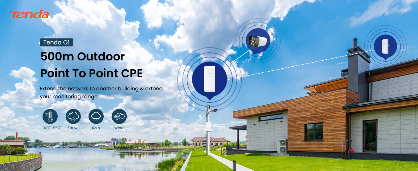 Tenda O1 Outdoor Access Point 300Mbps Long Range Smart Manage Router CPE 2.4GHz PoE Wireless Bridge 8dBi Transmission Waterproof
