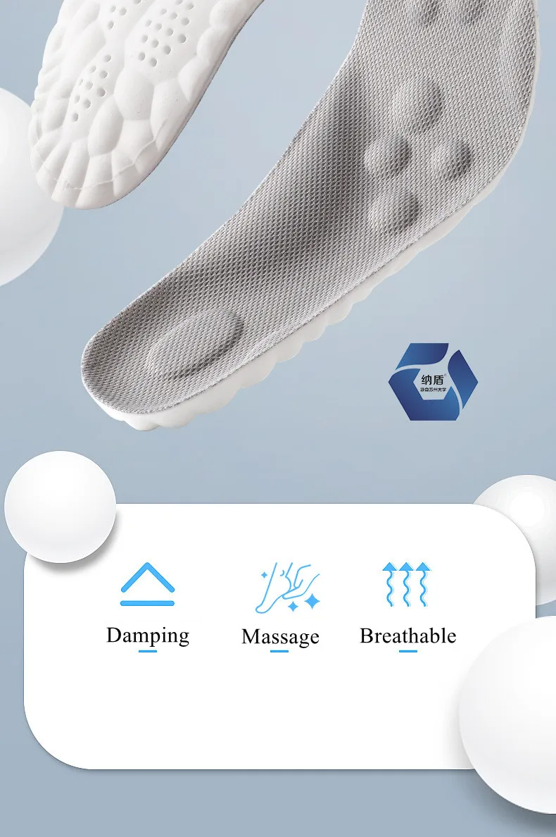 4D Sports Insoles Ultra-soft High-elasticity Pads Anti-pain Antibacterial Deodorant Pad Casual Cushion Arch Support Foot Insoles