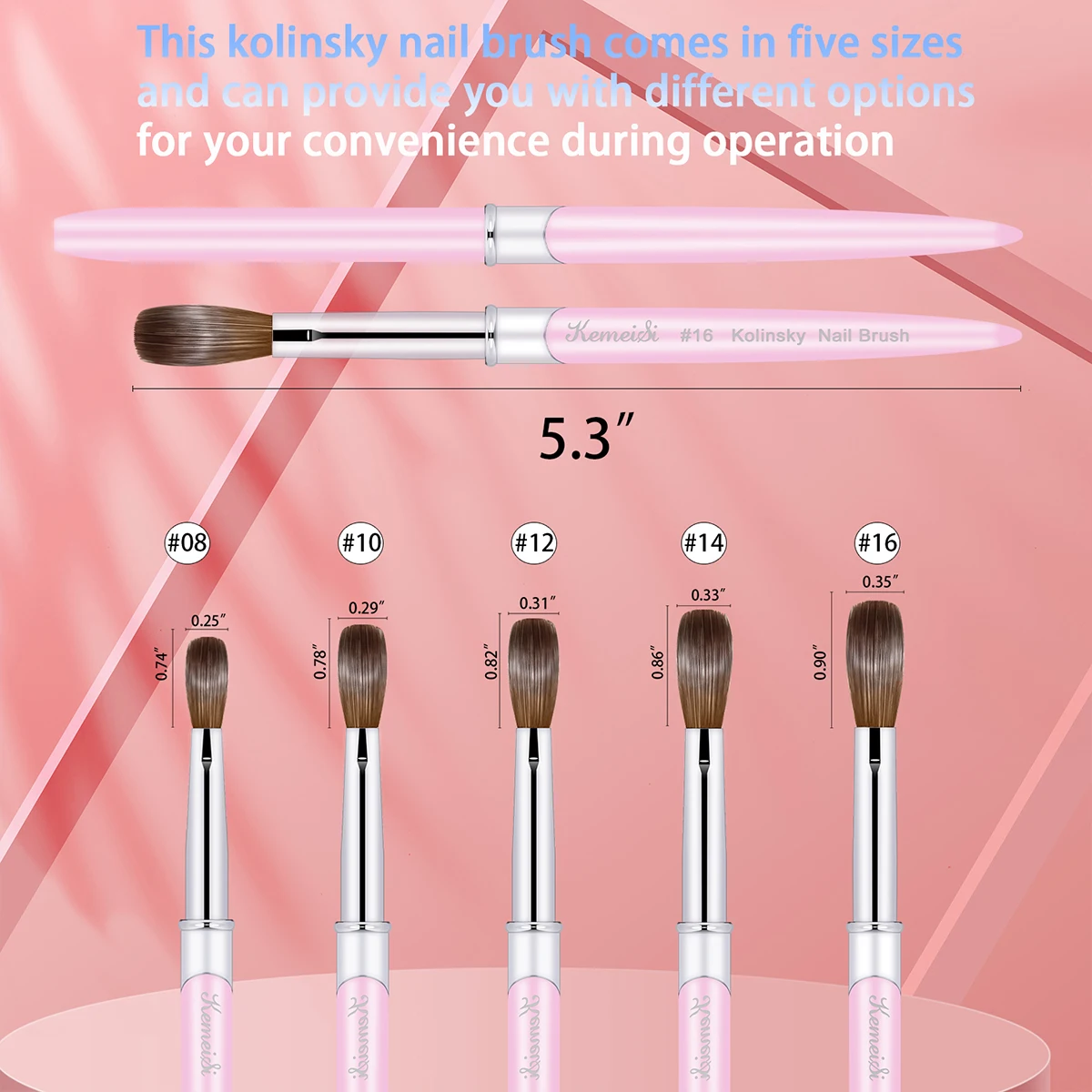 100% Kolinsky Acrylic Nail Brush Good Quality Nail Art Mink Brush Wood Handle Gel Builder Manicure Brush Drawing Tools Size 8-16