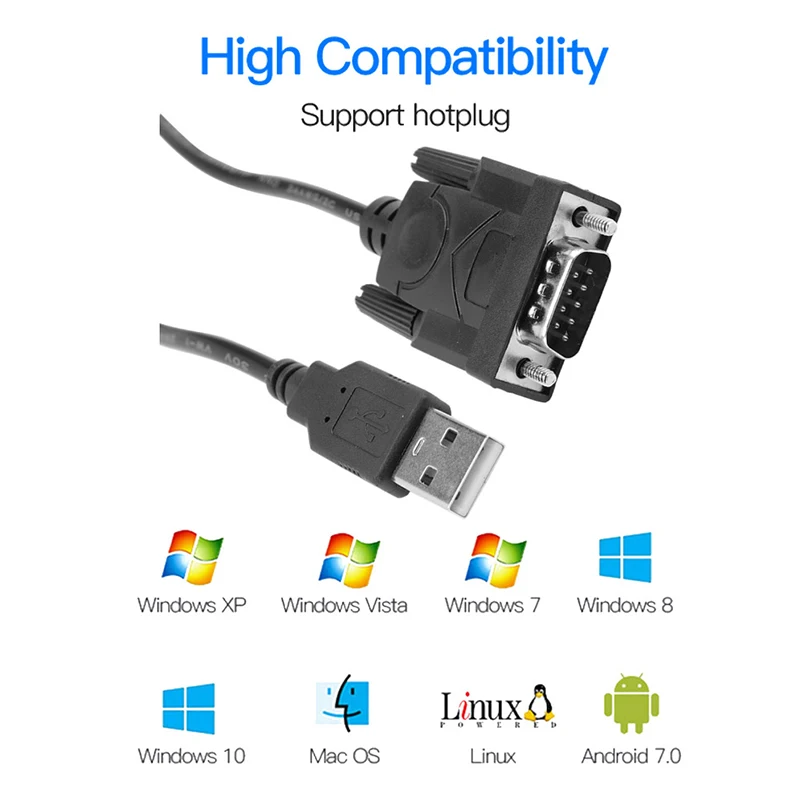 USB RS232 To DB 9-Pin Male Cable Adapter Converter Supports Win 7 8 10 Pro System Supports Various Serial Devices Cable 75cm