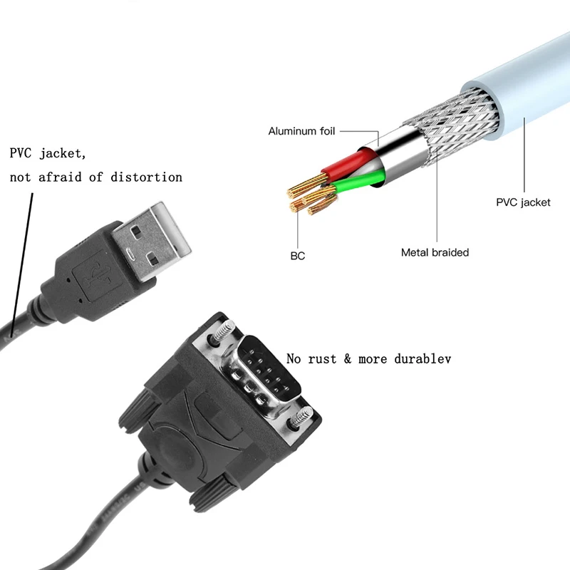 USB RS232 To DB 9-Pin Male Cable Adapter Converter Supports Win 7 8 10 Pro System Supports Various Serial Devices Cable 75cm