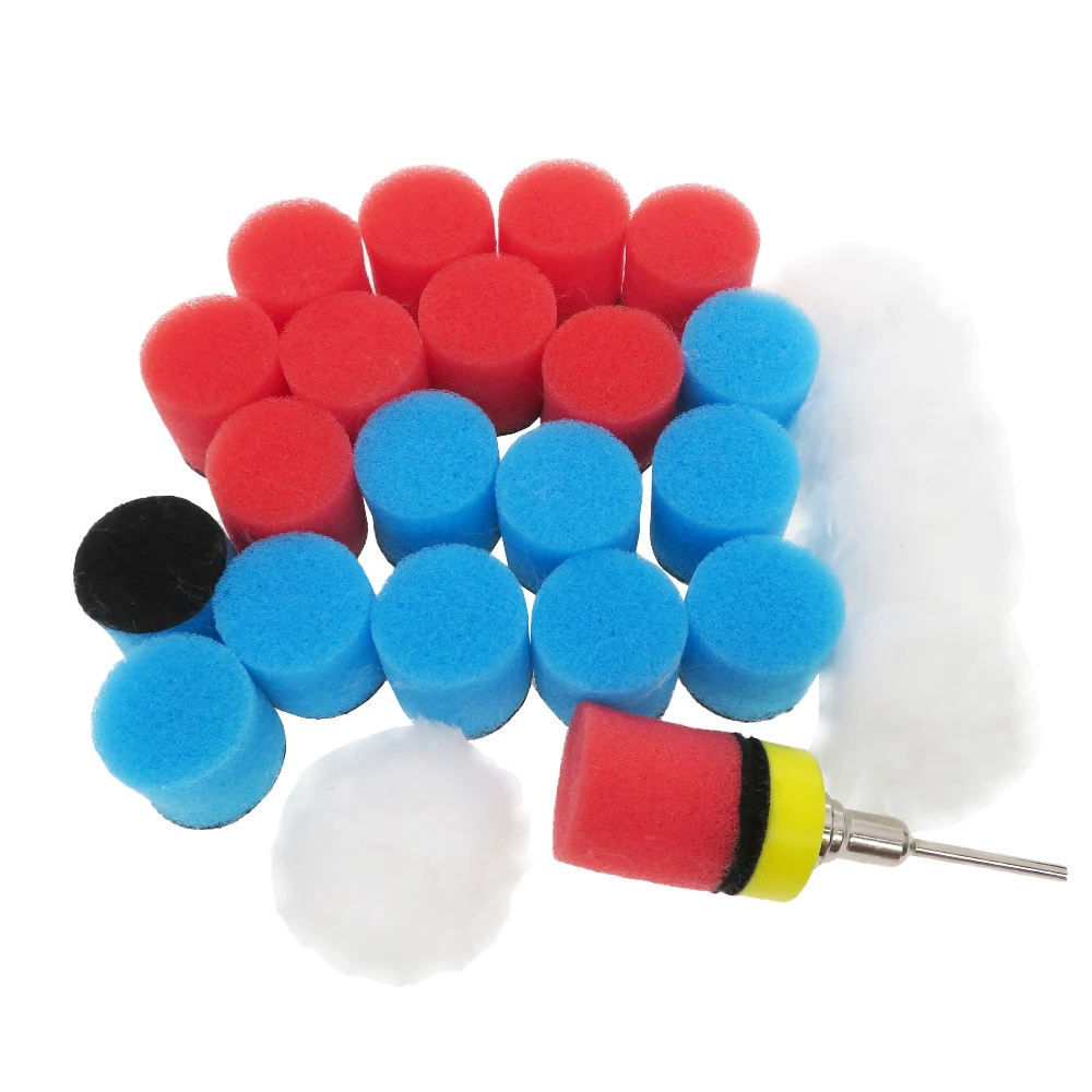 26Pcs Set 1Inch Mini Car Foam Drill Polishing Pad 25mm Detail Sponge Wool Waxing Buffing Pads with Backer for Dremel Rotary Tool