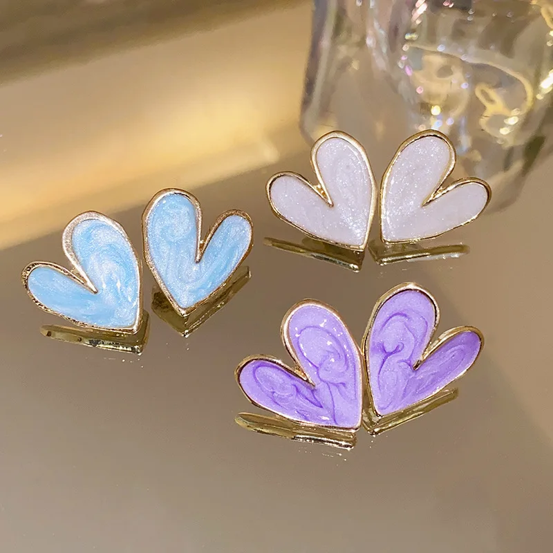 Temperament Heart Earrings for Women White Blue Purple Enamel Oil Love Stud Earrings Statement Party Jewelry pendientes mujer