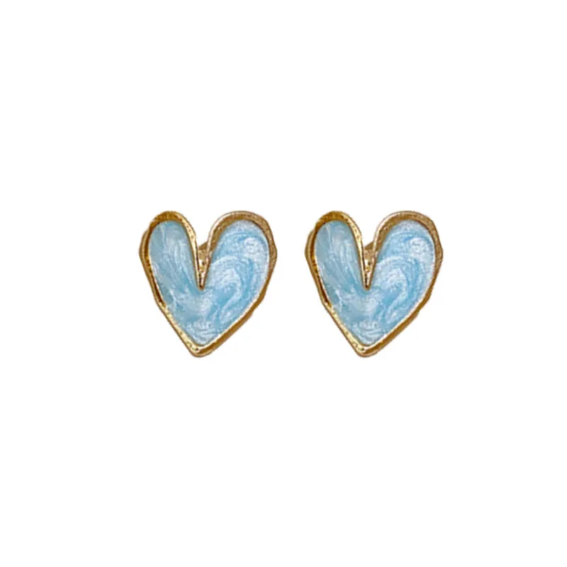 Temperament Heart Earrings for Women White Blue Purple Enamel Oil Love Stud Earrings Statement Party Jewelry pendientes mujer