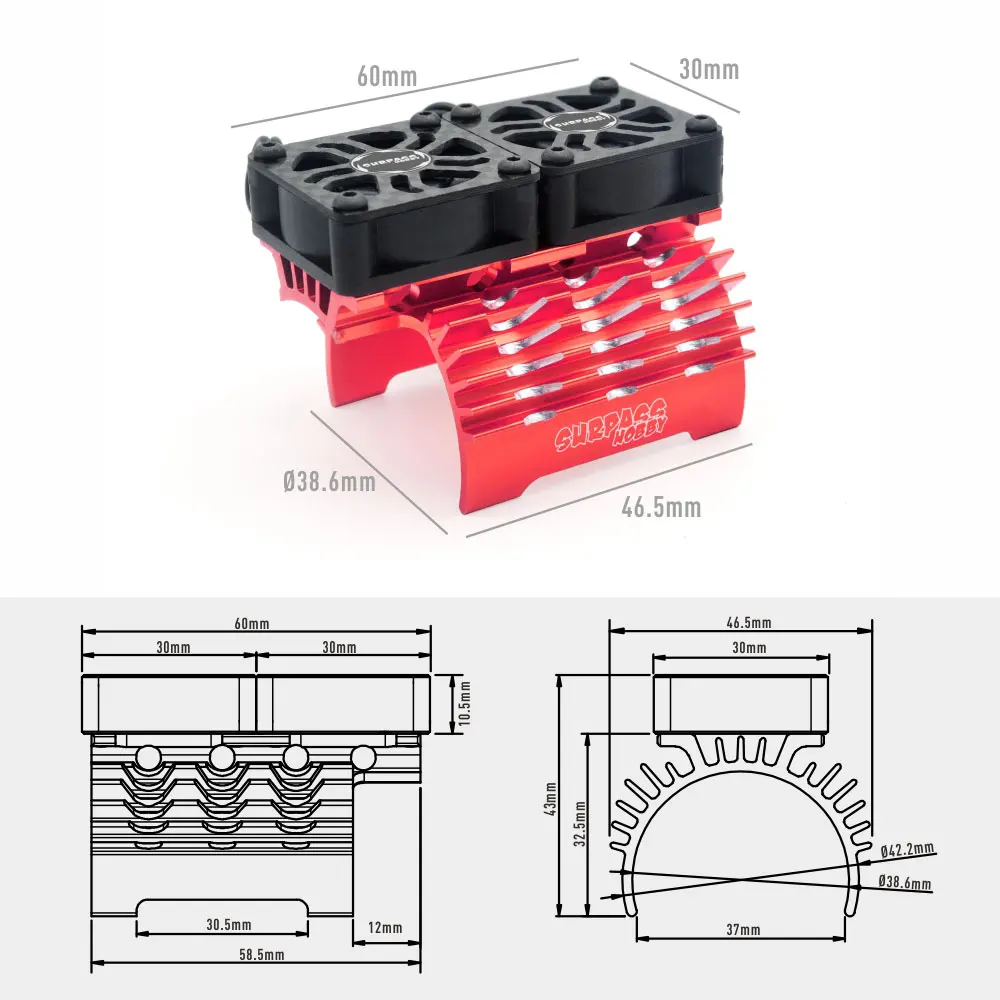 SURPASS HOBBY 36mm 40-42mm 55-58mm Brushless Motor Cooling Fan Holder for 540 550 3650 3660 4268 4274 1/10 1/7 1/8 1/5 RC Car