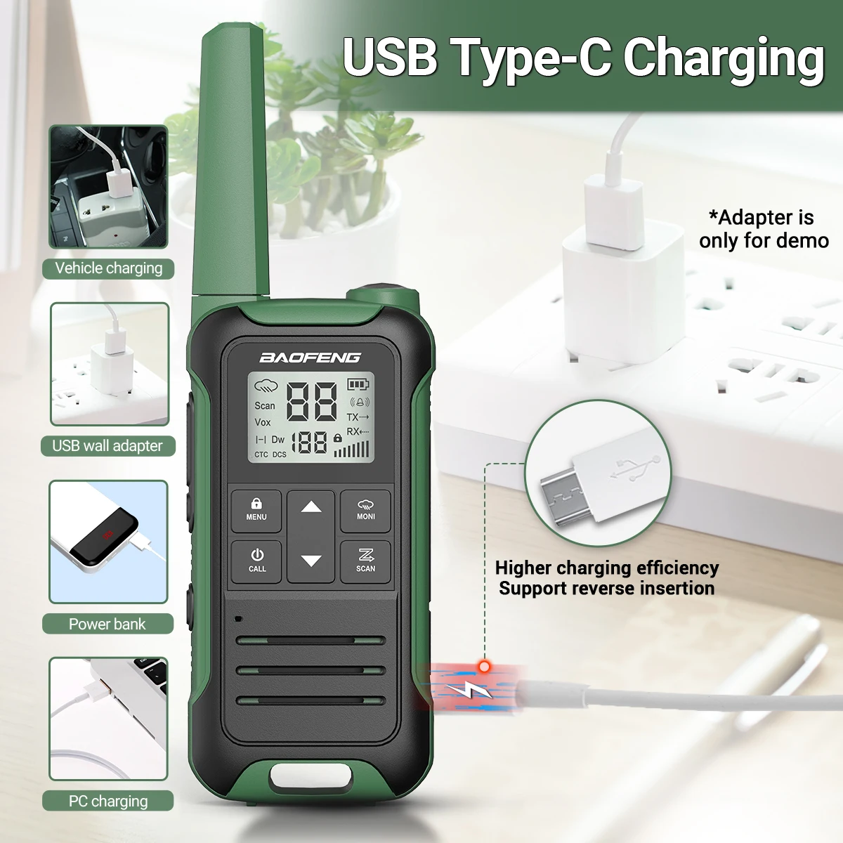 2pcs Baofeng F22/T22 Mini Walkie Talkie PMR Long Range Rechargable Portable Two Way Radio Type-C Charger for Camping Trip