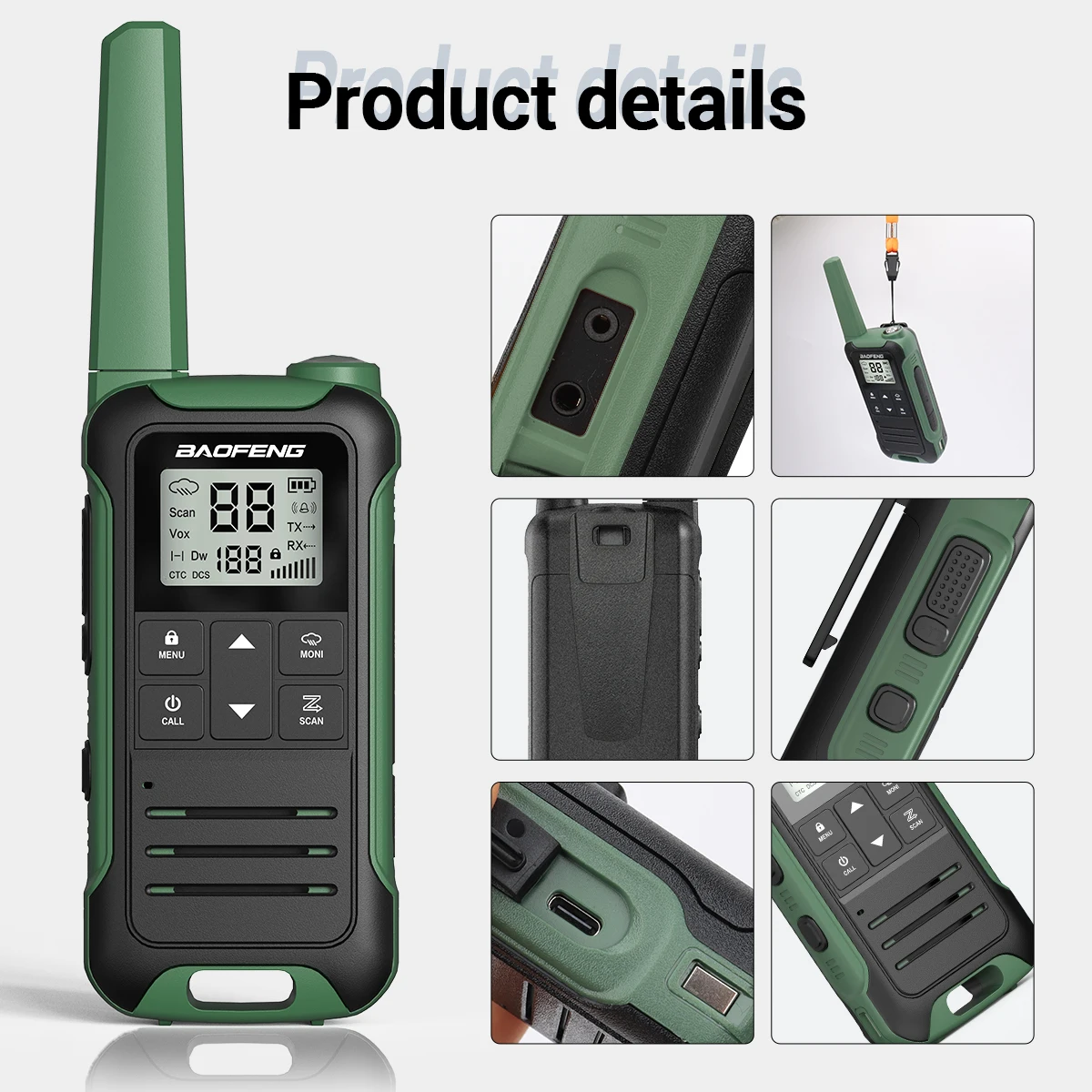 2pcs Baofeng F22/T22 Mini Walkie Talkie PMR Long Range Rechargable Portable Two Way Radio Type-C Charger for Camping Trip