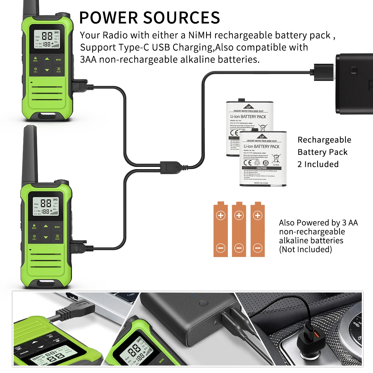 2pcs Baofeng F22/T22 Mini Walkie Talkie PMR Long Range Rechargable Portable Two Way Radio Type-C Charger for Camping Trip