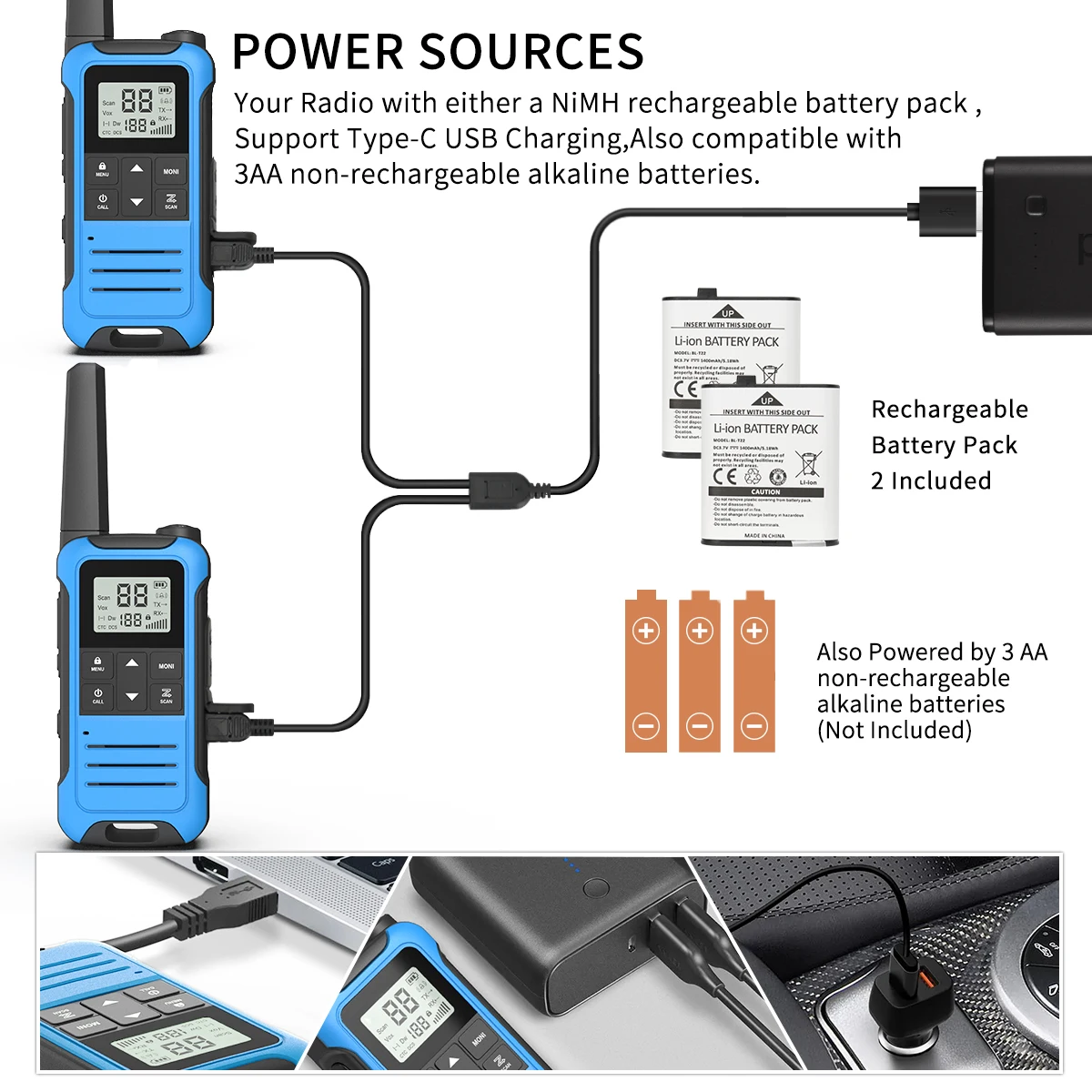 2pcs Baofeng F22/T22 Mini Walkie Talkie PMR Long Range Rechargable Portable Two Way Radio Type-C Charger for Camping Trip