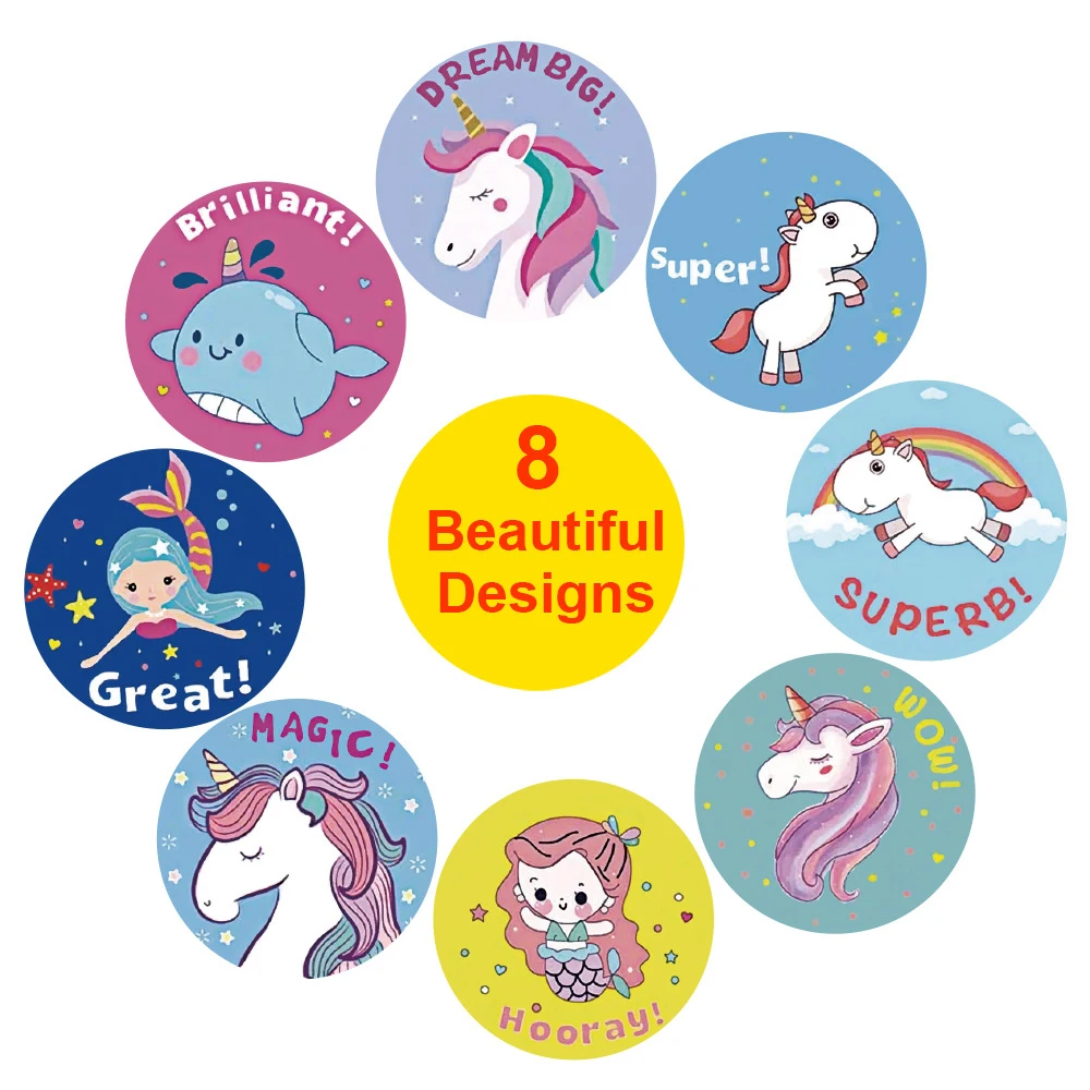 1 inch Cute Unicorn Sticker for Kids 50-500pcs Classic Toy Decor for School Teacher Encouragement Animal Reward Sticker