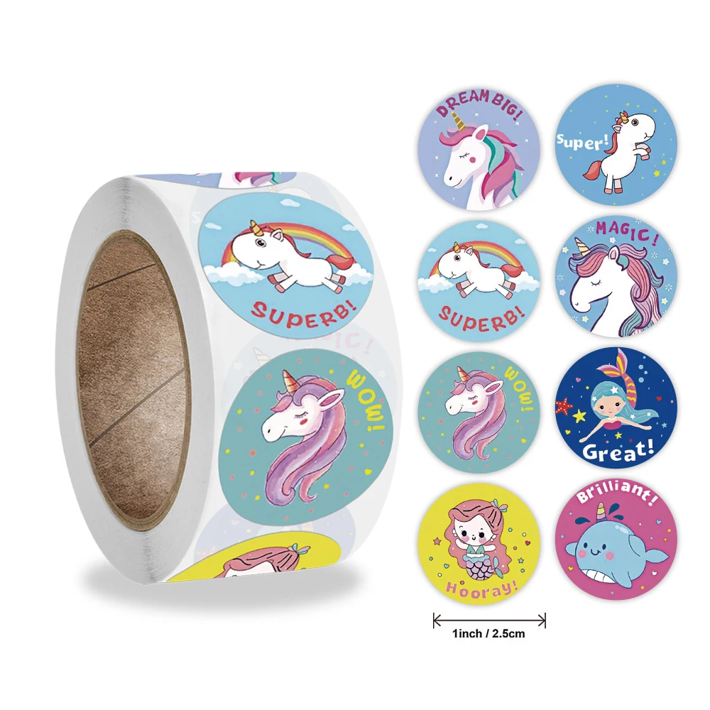 1 inch Cute Unicorn Sticker for Kids 50-500pcs Classic Toy Decor for School Teacher Encouragement Animal Reward Sticker