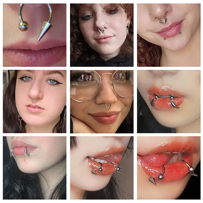16G Cone Septum Ring Stainless Steel Horseshoe Nose Piercing Spike Lip Rings Black Color Tragus Helix Earring Body Jewelry